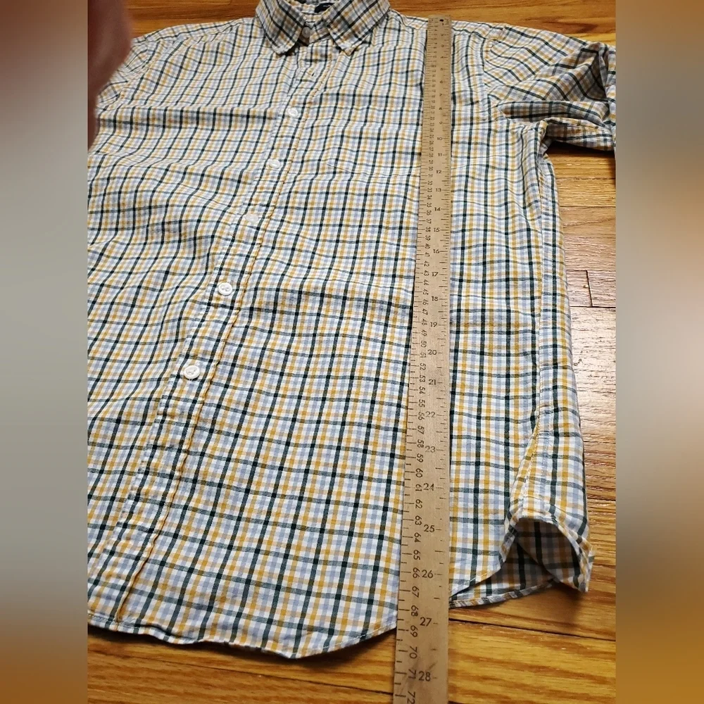 JCrew Flex Washed Green Yellow Plain Button Up Men's Cotton Shirt Size Large
